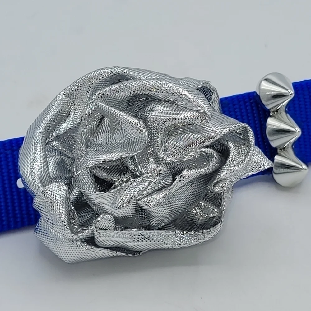 Top Paw Customized Dog Collar TALK TO THE PAW Blue Silver Flower Bling S…